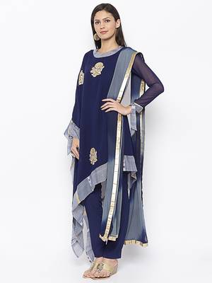 Navy-blue embroidered georgette salwar 2
