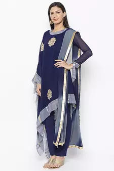 Navy-blue embroidered georgette salwar