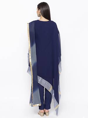 Navy-blue embroidered georgette salwar 3