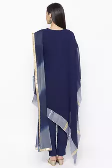 Navy-blue embroidered georgette salwar