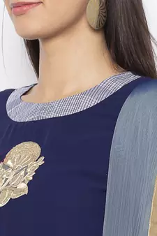 Navy-blue embroidered georgette salwar