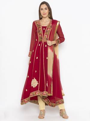 Maroon embroidered georgette salwar 1