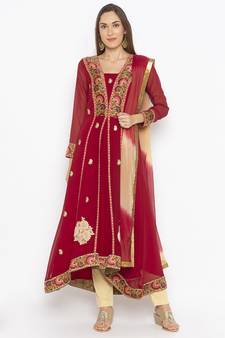 Maroon embroidered georgette salwar