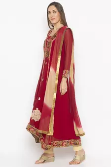 Maroon embroidered georgette salwar