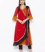 Red embroidered georgette salwar