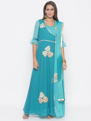 Blue embroidered georgette salwar 1