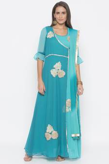 Blue embroidered georgette salwar