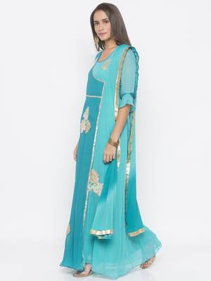 Blue embroidered georgette salwar 2