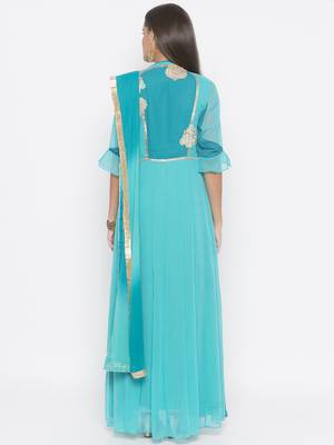Blue embroidered georgette salwar 3