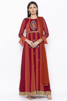 Maroon embroidered georgette salwar