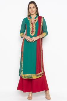 Green embroidered georgette salwar