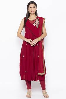 Maroon embroidered cotton salwar