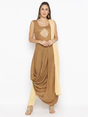 Dark-beige embroidered cotton salwar 1