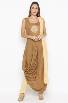 Dark-beige embroidered cotton salwar