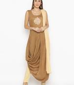 Dark-beige embroidered cotton salwar