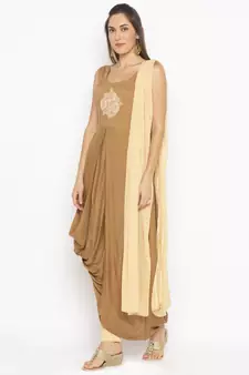 Dark-beige embroidered cotton salwar