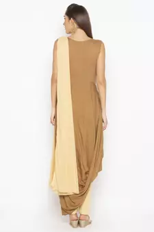 Dark-beige embroidered cotton salwar