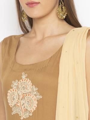 Dark-beige embroidered cotton salwar 4