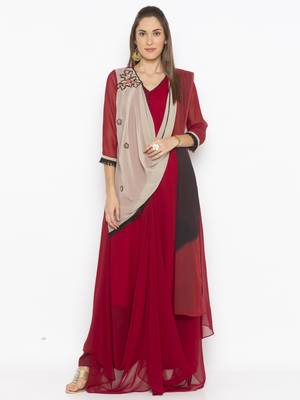 Maroon embroidered georgette salwar 1