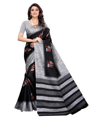 Black printed khadi saree with blouse 1