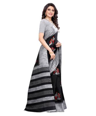 Black printed khadi saree with blouse 3