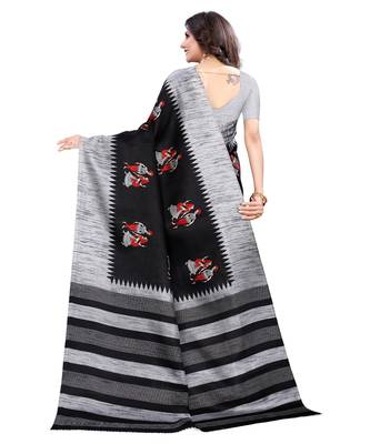 Black printed khadi saree with blouse 4