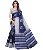 Navy blue printed khadi saree with blouse