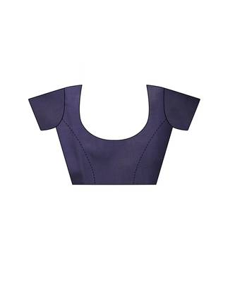 Navy blue printed poly silk saree with blouse 5
