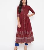 Maroon printed cotton cotton-kurtis