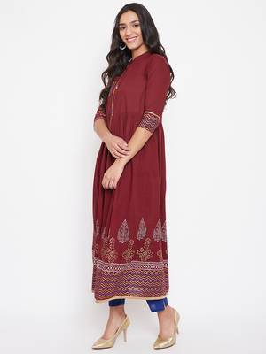 Maroon printed cotton cotton-kurtis 3