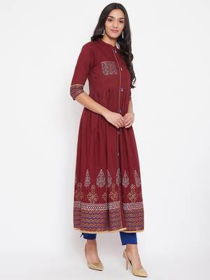 Maroon printed cotton cotton-kurtis 4