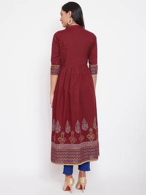 Maroon printed cotton cotton-kurtis 5