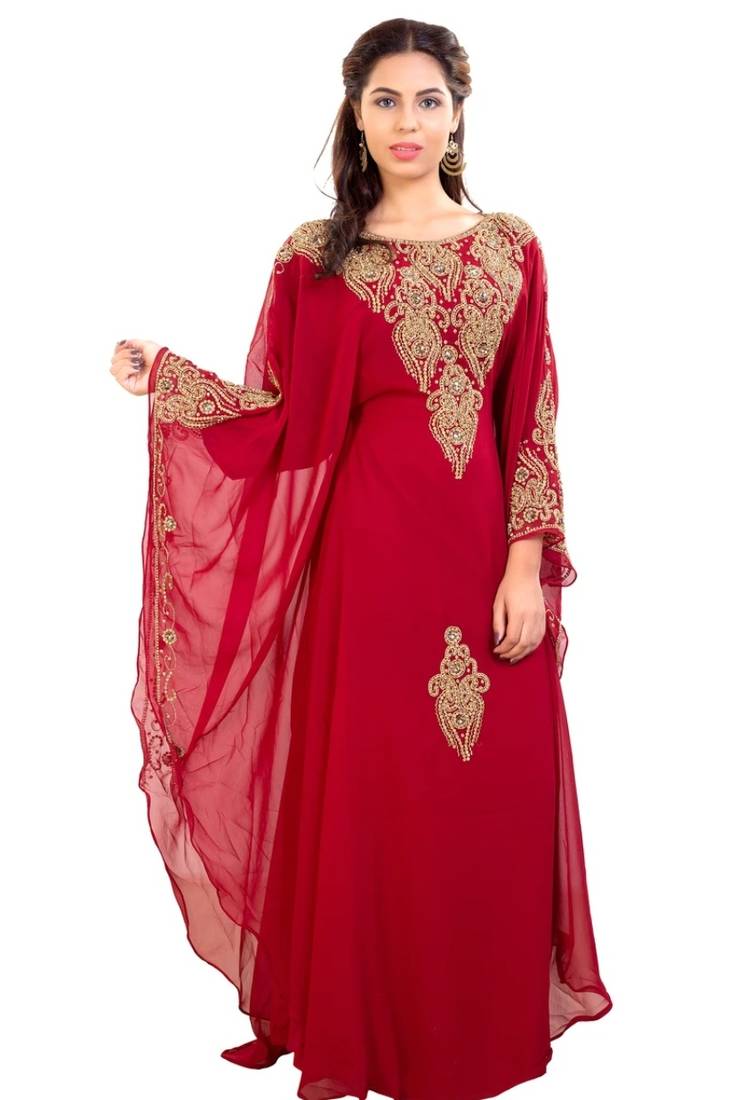 Dark Red Embroidered Farasha