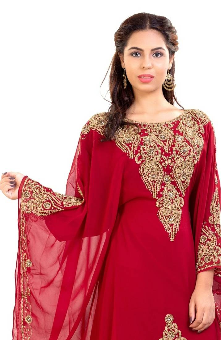 Dark Red Embroidered Farasha