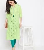 Light-green embroidered cotton embroidered-kurtis