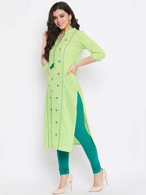 Light-green embroidered cotton embroidered-kurtis 2