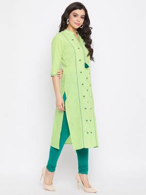 Light-green embroidered cotton embroidered-kurtis 3