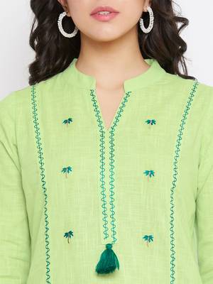 Light-green embroidered cotton embroidered-kurtis 5