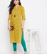 Mustard embroidered cotton embroidered-kurtis