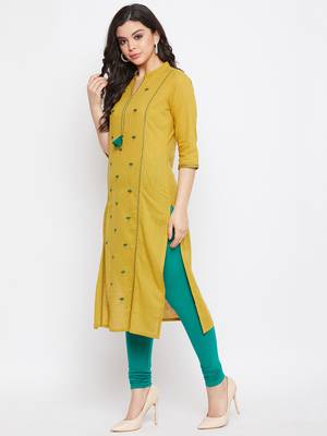 Mustard embroidered cotton embroidered-kurtis 2