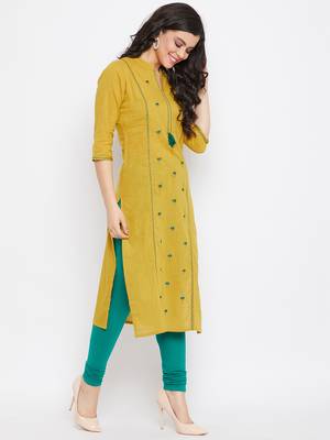 Mustard embroidered cotton embroidered-kurtis 3