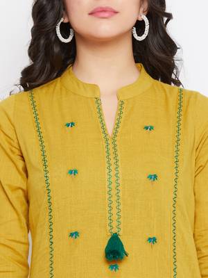 Mustard embroidered cotton embroidered-kurtis 5