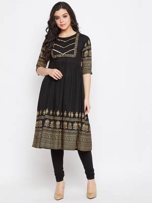 Black printed cotton ethnic-kurtis 1