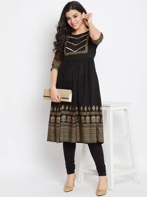 Black printed cotton ethnic-kurtis 2