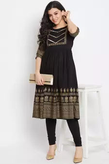 Black printed cotton ethnic-kurtis