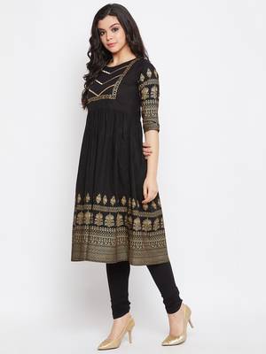 Black printed cotton ethnic-kurtis 3