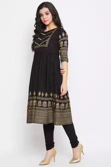 Black printed cotton ethnic-kurtis