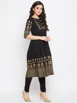 Black printed cotton ethnic-kurtis 4