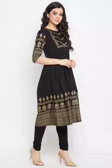 Black printed cotton ethnic-kurtis