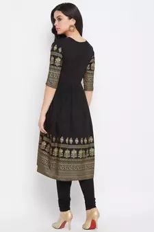 Black printed cotton ethnic-kurtis